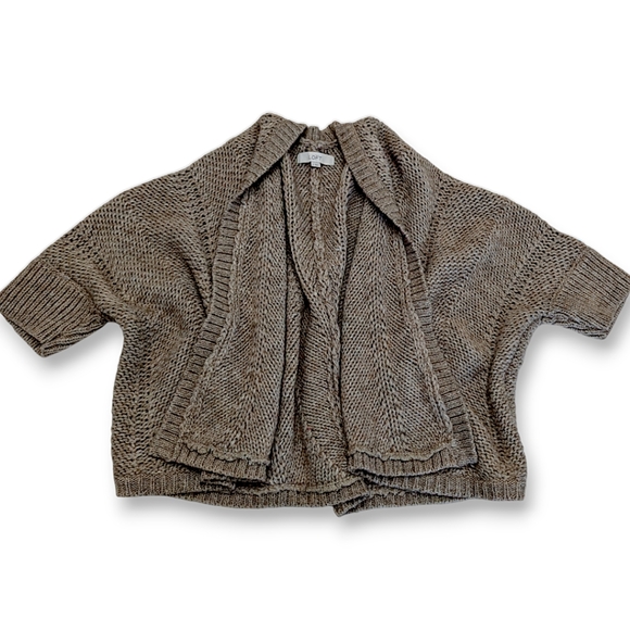 LOFT Open, Drapey Front Cardigan Chunky Knit Sweater Brown M - Picture 4 of 8